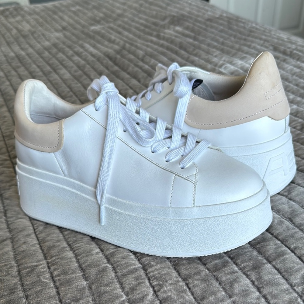 Ash White and Cream Platform Sneakers with Chunky Sole